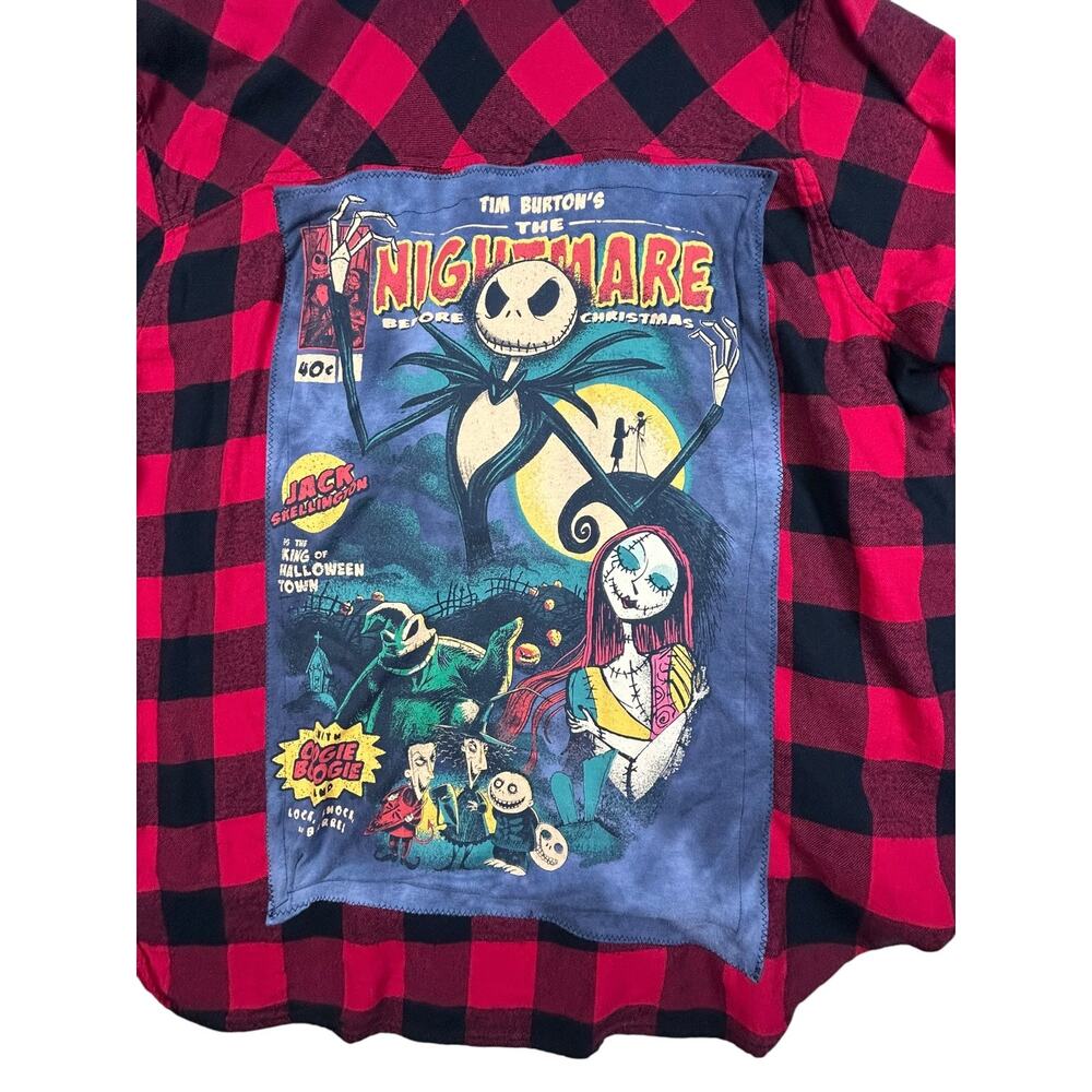 The Nightmare Before Christmas Upcycled Buffalo Plaid Flannel Shirt XXL - Picture 4 of 11